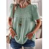 imageWomens Summer Tops Crewneck Short Sleeve Shirts Casual Chiffon Blouses Flowy Lace Hem Boho Clothing Trendy 2025Sage Green