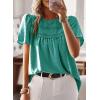 imageWomens Summer Tops Crewneck Short Sleeve Shirts Casual Chiffon Blouses Flowy Lace Hem Boho Clothing Trendy 2025Turquoise