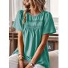 imageWomens Summer Tops Crewneck Short Sleeve Shirts Casual Chiffon Blouses Flowy Lace Hem Boho Clothing Trendy 2025Turquoise