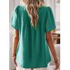 imageWomens Summer Tops Crewneck Short Sleeve Shirts Casual Chiffon Blouses Flowy Lace Hem Boho Clothing Trendy 2025Turquoise