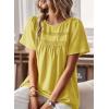 imageWomens Summer Tops Crewneck Short Sleeve Shirts Casual Chiffon Blouses Flowy Lace Hem Boho Clothing Trendy 2025Yellow1