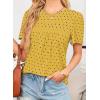 imageWomens Summer Tops Crewneck Short Sleeve Shirts Casual Chiffon Blouses Flowy Lace Hem Boho Clothing Trendy 2025Yellowblack Dots
