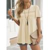 imageWomens Summer Tops Crewneck Short Sleeve Striped Shirts Casual Ribbed Blouses Flowy Hem Boho Clothing 2025Apricot