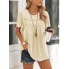 imageWomens Summer Tops Crewneck Short Sleeve Striped Shirts Casual Ribbed Blouses Flowy Hem Boho Clothing 2025Apricot