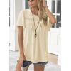 imageWomens Summer Tops Crewneck Short Sleeve Striped Shirts Casual Ribbed Blouses Flowy Hem Boho Clothing 2025Apricot