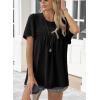 imageWomens Summer Tops Crewneck Short Sleeve Striped Shirts Casual Ribbed Blouses Flowy Hem Boho Clothing 2025Black