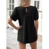 imageWomens Summer Tops Crewneck Short Sleeve Striped Shirts Casual Ribbed Blouses Flowy Hem Boho Clothing 2025Black