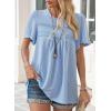 imageWomens Summer Tops Crewneck Short Sleeve Striped Shirts Casual Ribbed Blouses Flowy Hem Boho Clothing 2025Blue