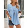 imageWomens Summer Tops Crewneck Short Sleeve Striped Shirts Casual Ribbed Blouses Flowy Hem Boho Clothing 2025Blue