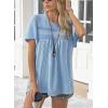 imageWomens Summer Tops Crewneck Short Sleeve Striped Shirts Casual Ribbed Blouses Flowy Hem Boho Clothing 2025Blue