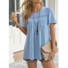 imageWomens Summer Tops Crewneck Short Sleeve Striped Shirts Casual Ribbed Blouses Flowy Hem Boho Clothing 2025Blue