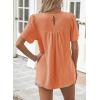 imageWomens Summer Tops Crewneck Short Sleeve Striped Shirts Casual Ribbed Blouses Flowy Hem Boho Clothing 2025Bright Orange