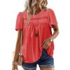 imageWomens Summer Tops Crewneck Short Sleeve Striped Shirts Casual Ribbed Blouses Flowy Hem Boho Clothing 2025Bright Red