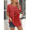imageWomens Summer Tops Crewneck Short Sleeve Striped Shirts Casual Ribbed Blouses Flowy Hem Boho Clothing 2025Bright Red