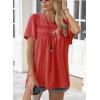 imageWomens Summer Tops Crewneck Short Sleeve Striped Shirts Casual Ribbed Blouses Flowy Hem Boho Clothing 2025Bright Red