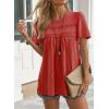 imageWomens Summer Tops Crewneck Short Sleeve Striped Shirts Casual Ribbed Blouses Flowy Hem Boho Clothing 2025Bright Red