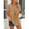imageWomens Summer Tops Crewneck Short Sleeve Striped Shirts Casual Ribbed Blouses Flowy Hem Boho Clothing 2025Brown