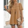 imageWomens Summer Tops Crewneck Short Sleeve Striped Shirts Casual Ribbed Blouses Flowy Hem Boho Clothing 2025Brown