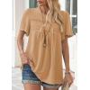 imageWomens Summer Tops Crewneck Short Sleeve Striped Shirts Casual Ribbed Blouses Flowy Hem Boho Clothing 2025Brown