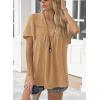 imageWomens Summer Tops Crewneck Short Sleeve Striped Shirts Casual Ribbed Blouses Flowy Hem Boho Clothing 2025Brown