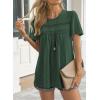 imageWomens Summer Tops Crewneck Short Sleeve Striped Shirts Casual Ribbed Blouses Flowy Hem Boho Clothing 2025Dark Green