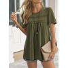 imageWomens Summer Tops Crewneck Short Sleeve Striped Shirts Casual Ribbed Blouses Flowy Hem Boho Clothing 2025Green