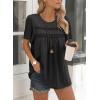imageWomens Summer Tops Crewneck Short Sleeve Striped Shirts Casual Ribbed Blouses Flowy Hem Boho Clothing 2025Grey Black