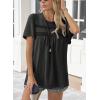 imageWomens Summer Tops Crewneck Short Sleeve Striped Shirts Casual Ribbed Blouses Flowy Hem Boho Clothing 2025Grey Black