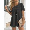 imageWomens Summer Tops Crewneck Short Sleeve Striped Shirts Casual Ribbed Blouses Flowy Hem Boho Clothing 2025Grey Black