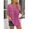 imageWomens Summer Tops Crewneck Short Sleeve Striped Shirts Casual Ribbed Blouses Flowy Hem Boho Clothing 2025Hot Pink