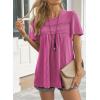 imageWomens Summer Tops Crewneck Short Sleeve Striped Shirts Casual Ribbed Blouses Flowy Hem Boho Clothing 2025Hot Pink