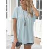 imageWomens Summer Tops Crewneck Short Sleeve Striped Shirts Casual Ribbed Blouses Flowy Hem Boho Clothing 2025Light Blue