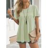 imageWomens Summer Tops Crewneck Short Sleeve Striped Shirts Casual Ribbed Blouses Flowy Hem Boho Clothing 2025Light Green