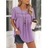 imageWomens Summer Tops Crewneck Short Sleeve Striped Shirts Casual Ribbed Blouses Flowy Hem Boho Clothing 2025Light Purple