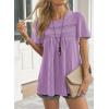imageWomens Summer Tops Crewneck Short Sleeve Striped Shirts Casual Ribbed Blouses Flowy Hem Boho Clothing 2025Light Purple