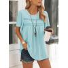 imageWomens Summer Tops Crewneck Short Sleeve Striped Shirts Casual Ribbed Blouses Flowy Hem Boho Clothing 2025Light Teal