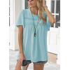 imageWomens Summer Tops Crewneck Short Sleeve Striped Shirts Casual Ribbed Blouses Flowy Hem Boho Clothing 2025Light Teal