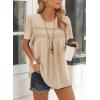 imageWomens Summer Tops Crewneck Short Sleeve Striped Shirts Casual Ribbed Blouses Flowy Hem Boho Clothing 2025Mocha