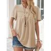 imageWomens Summer Tops Crewneck Short Sleeve Striped Shirts Casual Ribbed Blouses Flowy Hem Boho Clothing 2025Mocha