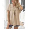 imageWomens Summer Tops Crewneck Short Sleeve Striped Shirts Casual Ribbed Blouses Flowy Hem Boho Clothing 2025Mocha