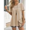 imageWomens Summer Tops Crewneck Short Sleeve Striped Shirts Casual Ribbed Blouses Flowy Hem Boho Clothing 2025Mocha