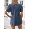 imageWomens Summer Tops Crewneck Short Sleeve Striped Shirts Casual Ribbed Blouses Flowy Hem Boho Clothing 2025Navy Blue