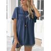 imageWomens Summer Tops Crewneck Short Sleeve Striped Shirts Casual Ribbed Blouses Flowy Hem Boho Clothing 2025Navy Blue