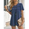 imageWomens Summer Tops Crewneck Short Sleeve Striped Shirts Casual Ribbed Blouses Flowy Hem Boho Clothing 2025Navy Blue