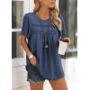 imageWomens Summer Tops Crewneck Short Sleeve Striped Shirts Casual Ribbed Blouses Flowy Hem Boho Clothing 2025Navy Blue