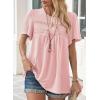 imageWomens Summer Tops Crewneck Short Sleeve Striped Shirts Casual Ribbed Blouses Flowy Hem Boho Clothing 2025Pink