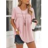 imageWomens Summer Tops Crewneck Short Sleeve Striped Shirts Casual Ribbed Blouses Flowy Hem Boho Clothing 2025Pink