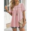 imageWomens Summer Tops Crewneck Short Sleeve Striped Shirts Casual Ribbed Blouses Flowy Hem Boho Clothing 2025Pink
