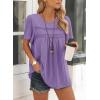 imageWomens Summer Tops Crewneck Short Sleeve Striped Shirts Casual Ribbed Blouses Flowy Hem Boho Clothing 2025Purple