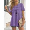 imageWomens Summer Tops Crewneck Short Sleeve Striped Shirts Casual Ribbed Blouses Flowy Hem Boho Clothing 2025Purple
